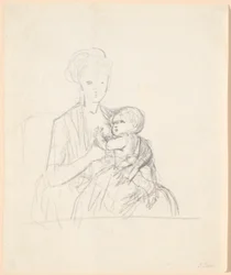 Boceto del retrato de la condesa Sophie Magdalene Raben, nacida von Qualen, con su hijo mayor, nacido en 1784