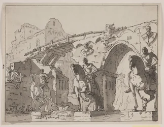 Puente fantástico con estatuas ecuestres