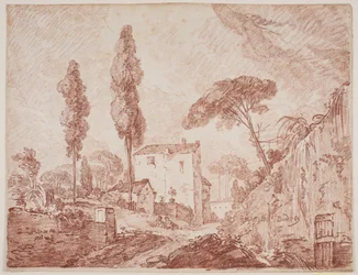 Paisaje fantástico italiano con árboles y casas