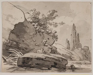 Rocas y cipreses