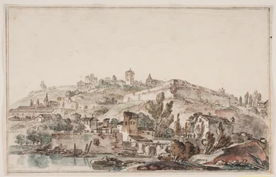 Perspectiva romana con muralla y iglesias