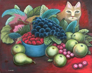 Gato y fruta