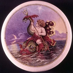 Tapa de olla de Pratt ware pintada con una ninfa marina por Jesse Austin (1806-79), c.1850