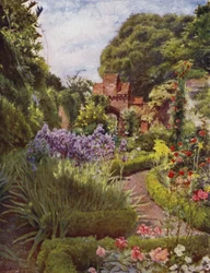 Fulham, puerta entre el jardín amurallado y los terrenos (litografía a color)