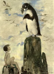 Y allí vio al último de los gairfowl, de The Water Babies de Charles Kingsley, pub. 1916 (litografía en color)