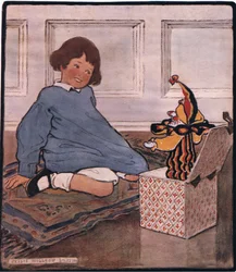 Desde que era pequeño, pensaba en lo divertido que sería que Jack apareciera y gritara "¡Hola Frank!". (litografía en color)