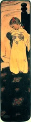 Niña con muñeca (lápiz, acuarela y barniz sobre papel)