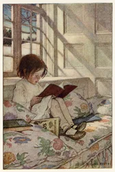 Libros ilustrados en invierno (litografía en color)