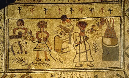 (detalle) del mosaico del suelo que representa la atadura de Isaac