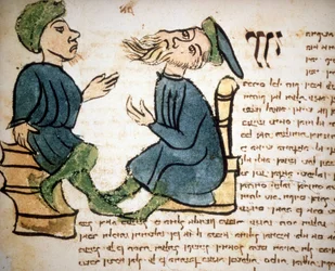 Judaísmo: Representación del aprendizaje de un rabino. Manuscrito del siglo XV. Biblioteca Palatina, Parma