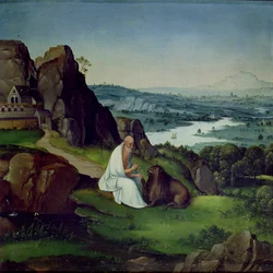 San Jerónimo en un paisaje (óleo sobre tabla)