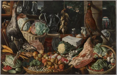 Escena de cocina con Cristo en Emaús
