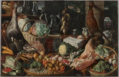 Escena de cocina con Cristo en Emaús