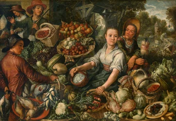 Mercado de verduras (óleo sobre panel)