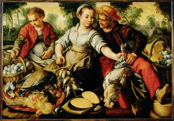 Marketscene (pintura sobre madera de roble)