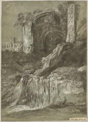 Una cascada con ruinas (reverso)