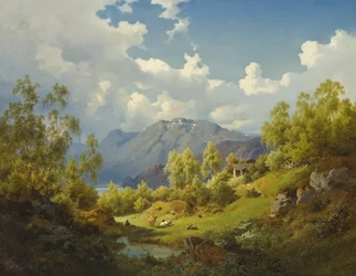 Paisaje, motivo del valle de Numme en Noruega, 1850