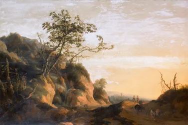 Viajeros en un paisaje (óleo sobre lienzo)