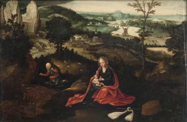 El descanso en la huida a Egipto (óleo sobre tabla)