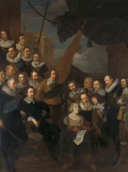 Oficiales y otros guardias civiles del XIX Distrito de Ámsterdam, bajo el mando del capitán Cornelis Bicker y el teniente Frederick van Banchem, esperando para recibir a Marie de Médicis, 1 de septiembre de 1638