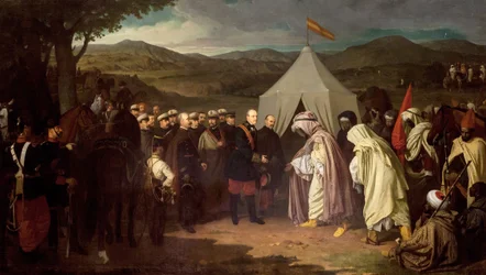 La Guerra de África - Primera Guerra de Marruecos o Guerra de Tetuán - entre España y Marruecos - Comercio de Wad-Ras 1859 - pintura de Joaquín Domínguez Bécquer - Ayuntamiento de Sevilla