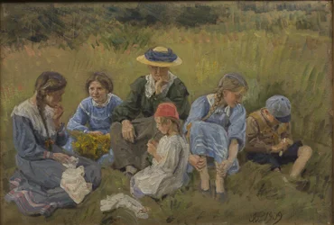 Descanso en el prado. La esposa y los hijos del artista