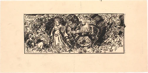 Princesa llevando un caballo negro a un caballero sentado en el bosque