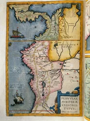 Regiones auríferas de Perú, Volumen VII, Atlas Maior, por Joan Blaeu, grabado en cobre, 57.5x39 cm, Ámsterdam