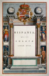 Hispania quae est Europae (España), Libro XVII, página de título Volumen IX, Atlas Maior, por Joan Blaeu (1596-1673), grabado en cobre, 57.5x39 cm, Ámsterdam