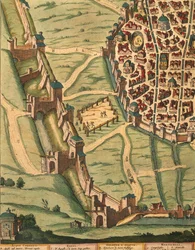 Mapa de Bolonia, de Theatrum civitatum et admirandorum Italiae (detalle)