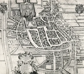 Mapa de Racconigi, grabado de Joan Blaeu (1596-1673), Italia