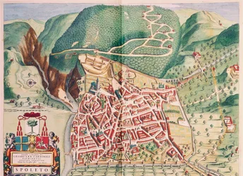 Mapa de Spoleto de Theatrum civitatum et admirandorum Italiae, por Joan Blaeu, grabado