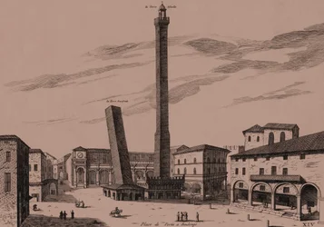 Las dos torres (Asinelli y Garisenda), Bolonia, Emilia-Romaña, Italia