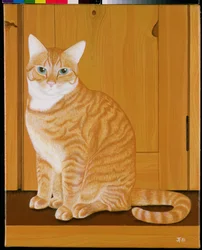Gato mermelada junto a una puerta