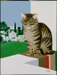Gato atigrado en la ventana