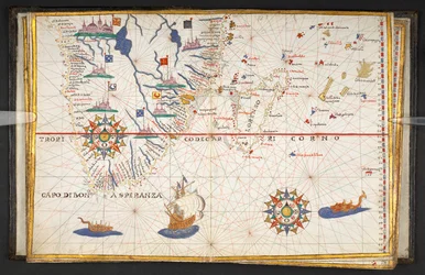 Mapa de África, al sur del ecuador, con parte del océano Índico, extraído de "An atlas of 17 sea charts by Joan Martines".
