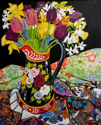 Jarra de barco del canal, narcisos y tulipanes, 2005