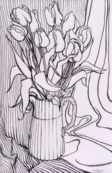 Tulipanes contra un paño a rayas, 2000