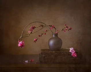 Naturaleza muerta con flores de cerezo
