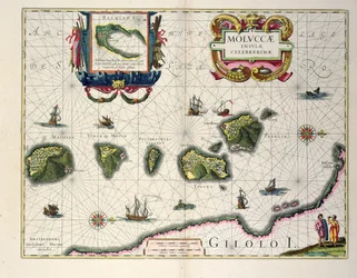 Mapa que muestra las Islas Molucas frente a Halmahera, 1640