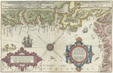 Mapa de la costa de Noruega y Suecia entre Merdøy y Uddevalla El Custe van Noorweghen, con ese terreno de norte a este en su oeste y la forma (...) (título sobre objeto)