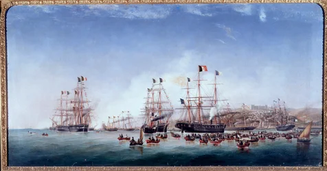 Barco italiano regina Maria Pia en el puerto de Lisboa (óleo sobre lienzo