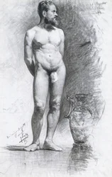 Desnudo masculino académico con urna griega, 1883