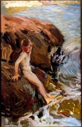 Nino En Las Rocas Jarea . Peinture de Joaquin Sorolla y Bastida,(1863-1923) Huile sur toile; Collection privee.