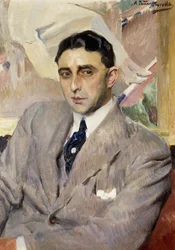 Retrato del actor Ramón Peña, de medio cuerpo, con traje gris