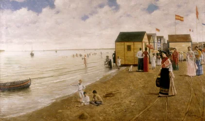 La playa de Sanlucar de Barrameda Pintura de Joaquin TURINA ARENAL (1847-1903) Colección particular.