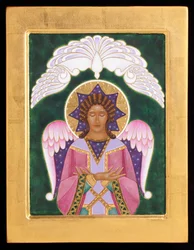 Ángel del silencio, 2015 (temple al huevo y oro de 24 quilates sobre madera)