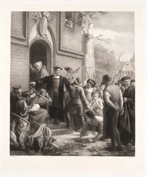 El obispo Rønnow defendido por Hans Tausen contra el ataque de la multitud