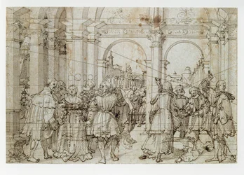 La historia de Lucrecia (pluma, tinta negra, aguada gris sobre papel)