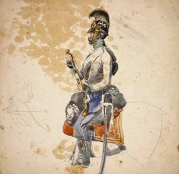 Un Soldado del 5º Regimiento de Dragones recargando su Pistola de Caballo, 1840-1850